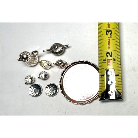Dollhouse Miniature Silver Tea Service Tray Coffee Pot cup saucer cream sugar - Picture 3 of 4